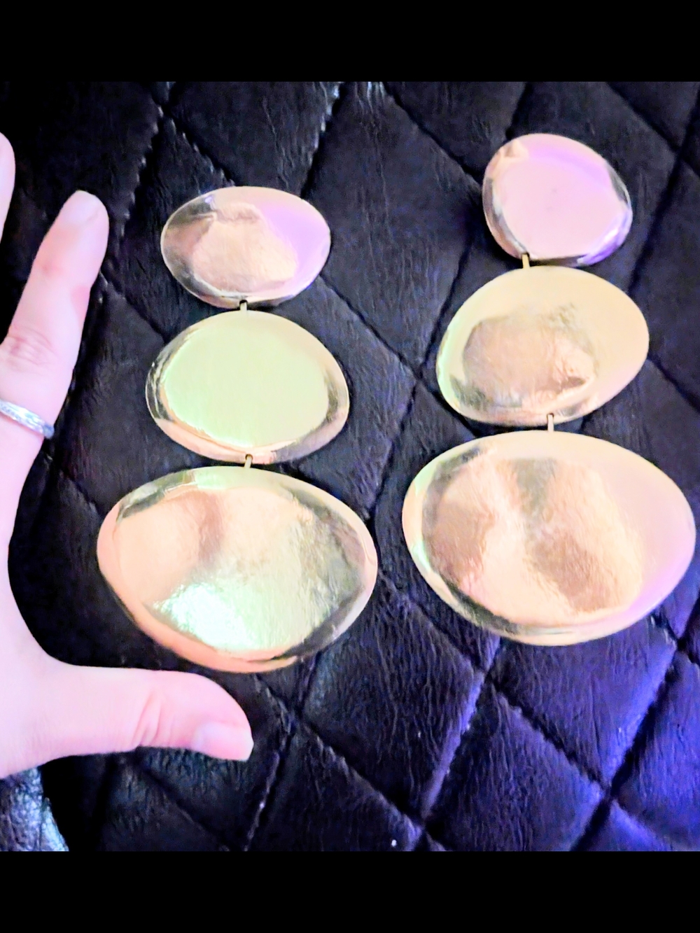 Never Worn! Gold Triple Disc Statement Earrings
